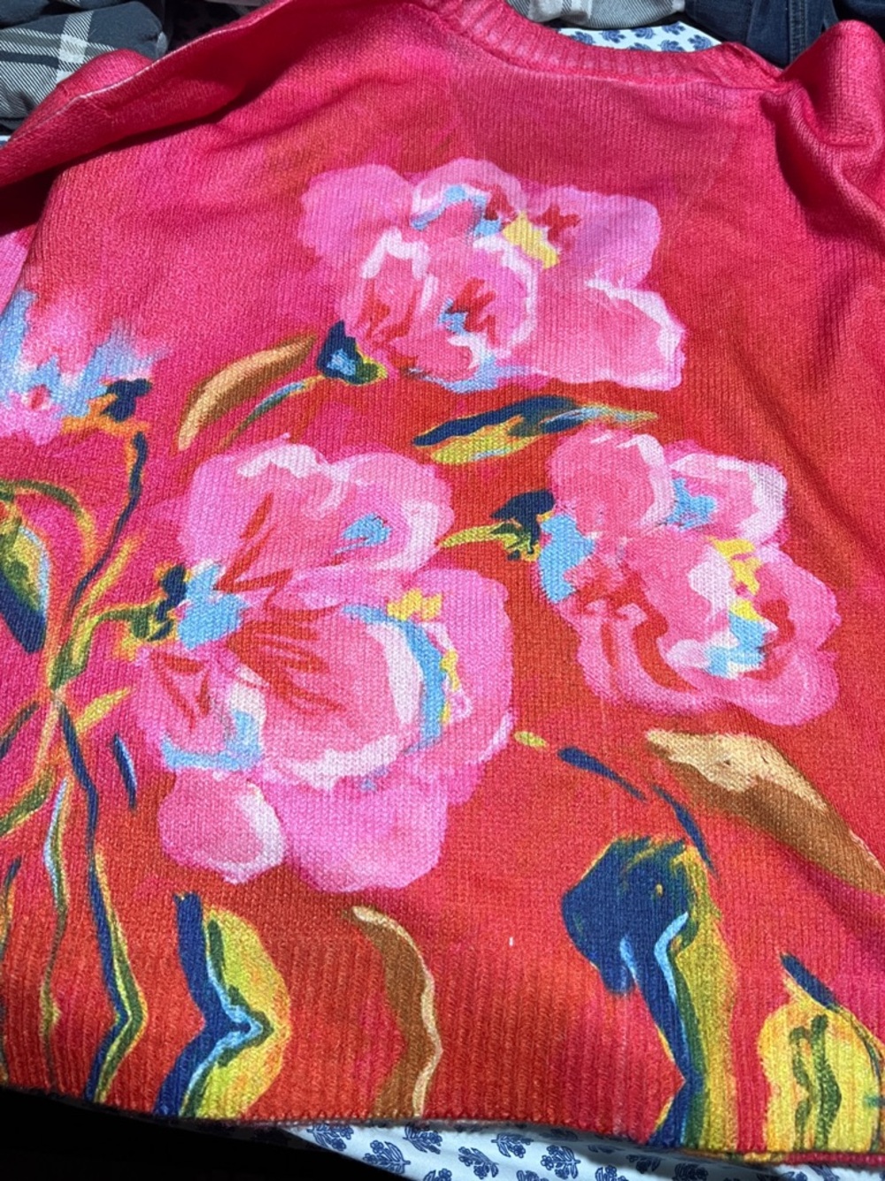 Bright Fuchsia Floral V-Neck Sweater Cardigan - Picture 5 of 6